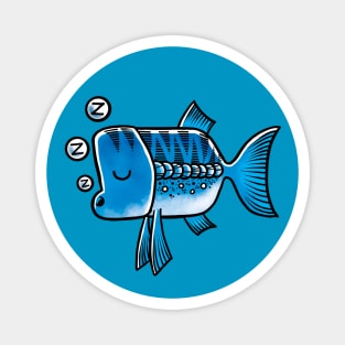 Sleepy Blue Fish Magnet